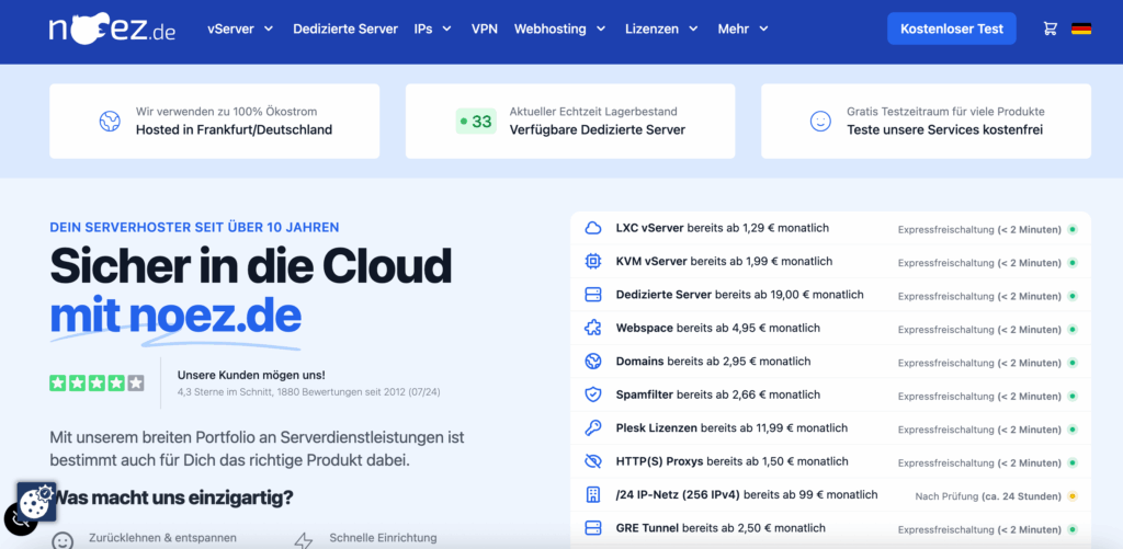 noez.de：德国地区VPS—带宽从150 Mbits到2.5 Gbit可选，并且提供1Tbit/s DDOS防护，低至€1.99/月起